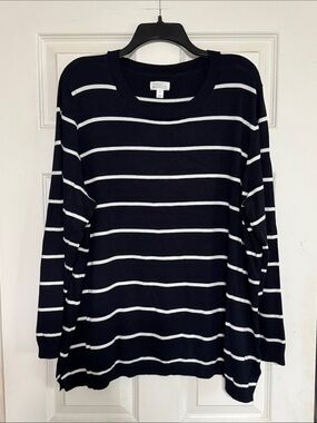 Market & Spruce Navy and White Striped Long-Sleeve Sweater